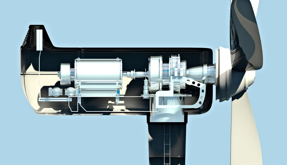 Rendering of the inside of a wind turbine nacelle